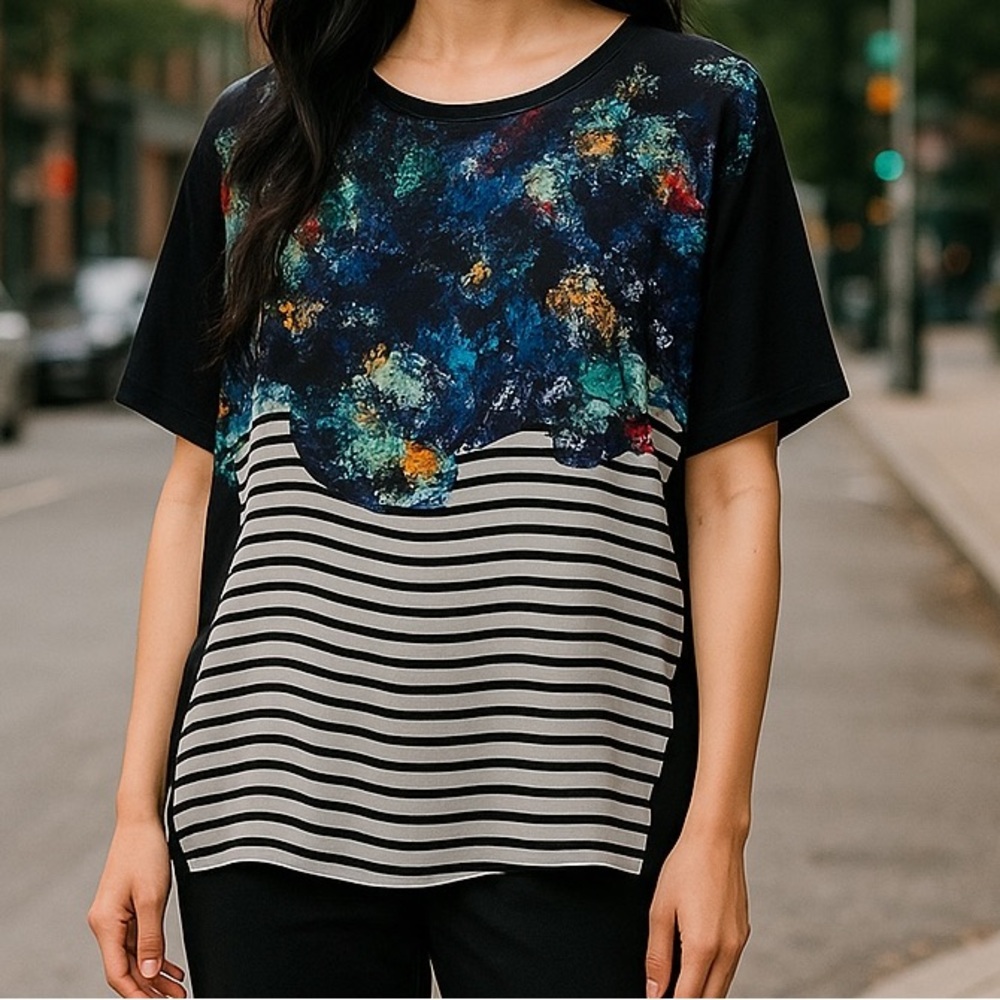 Marissa Webb Silk Floral and Striped Women's Top Size Large